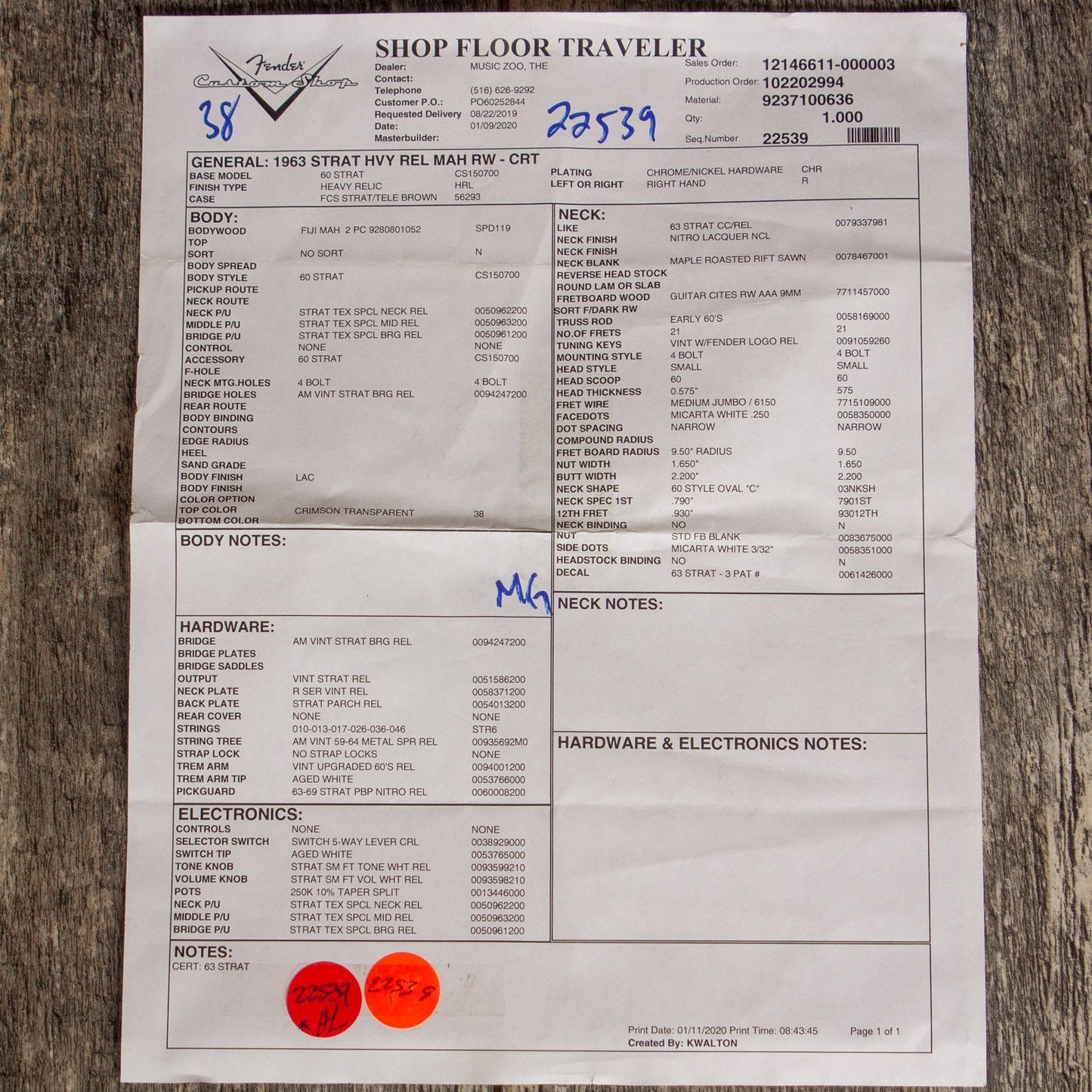 2020 Fender Custom Shop '63 Stratocaster Heavy Relic