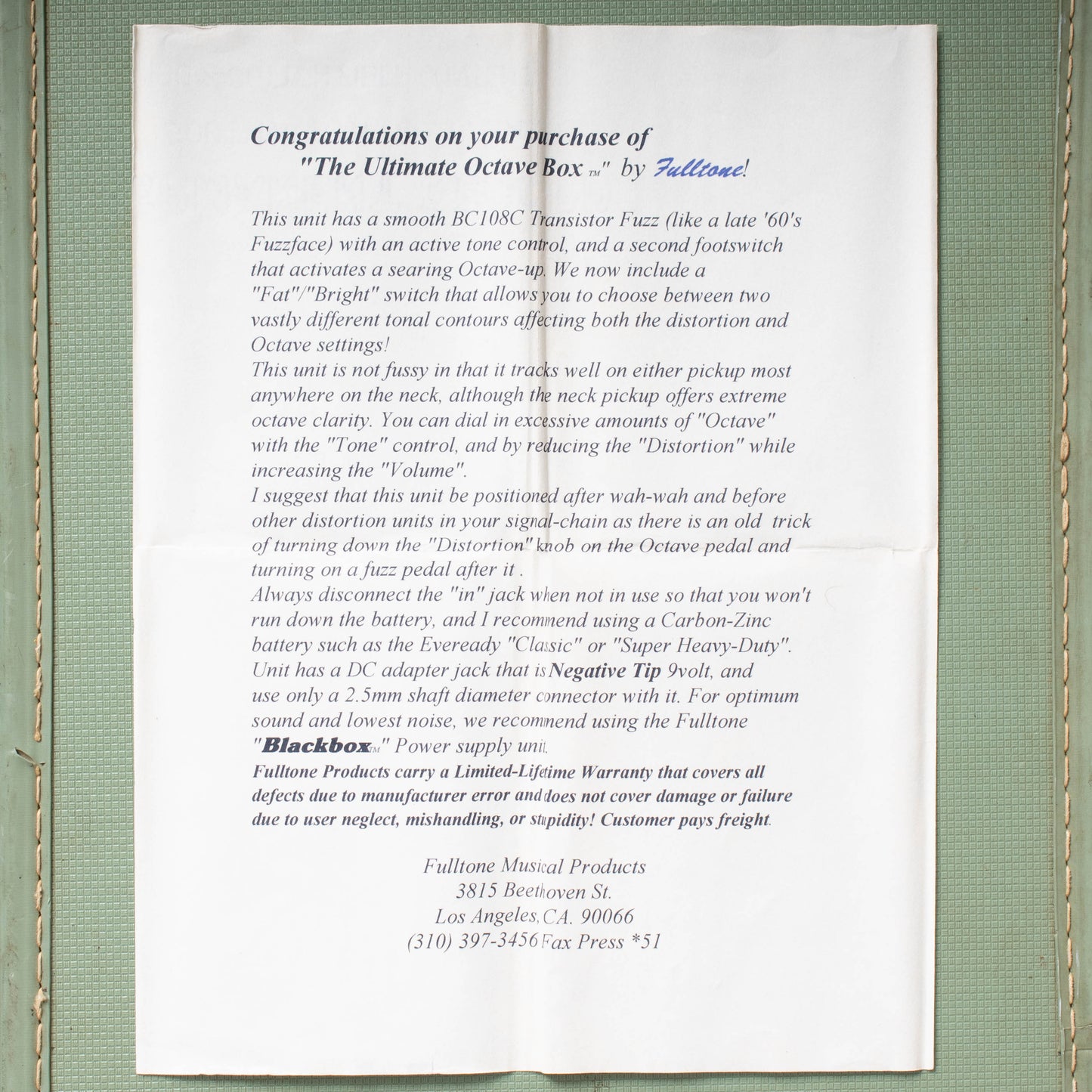 Fulltone Ultimate Octave - Serial #0001