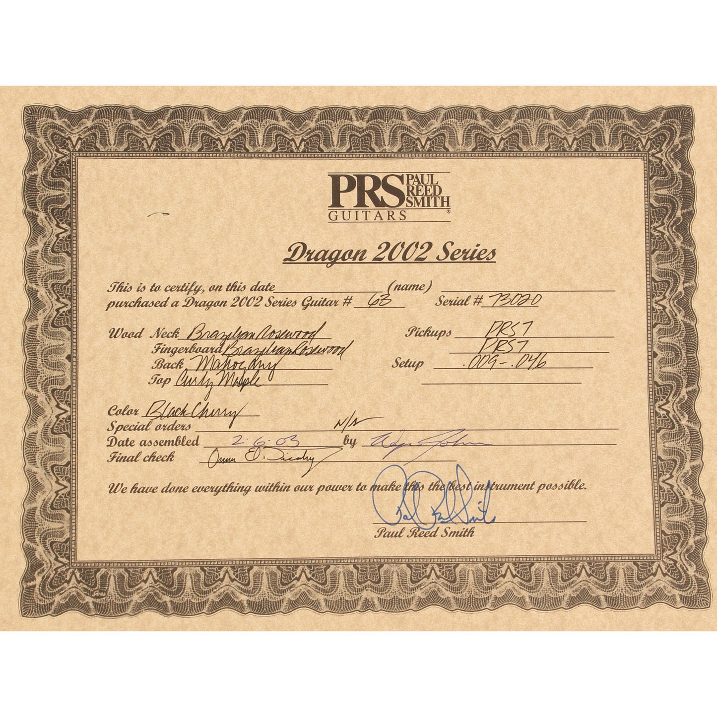 2003 PRS Dragon Single Cut