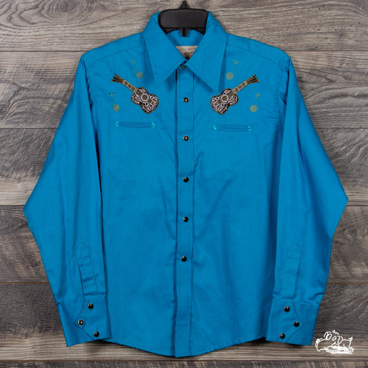 Rockmount Ranch Wear - Kid's Vintage Guitar Embroidery Western Shirt - Turquoise
