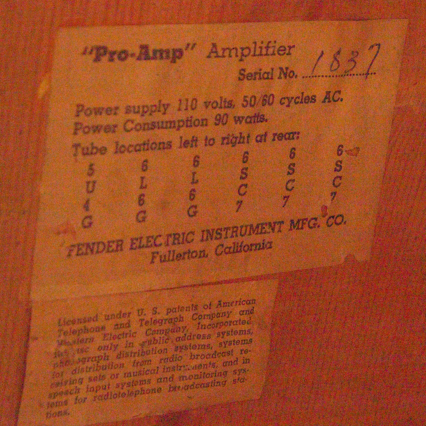 1952 Fender Pro Amp - TV Panel