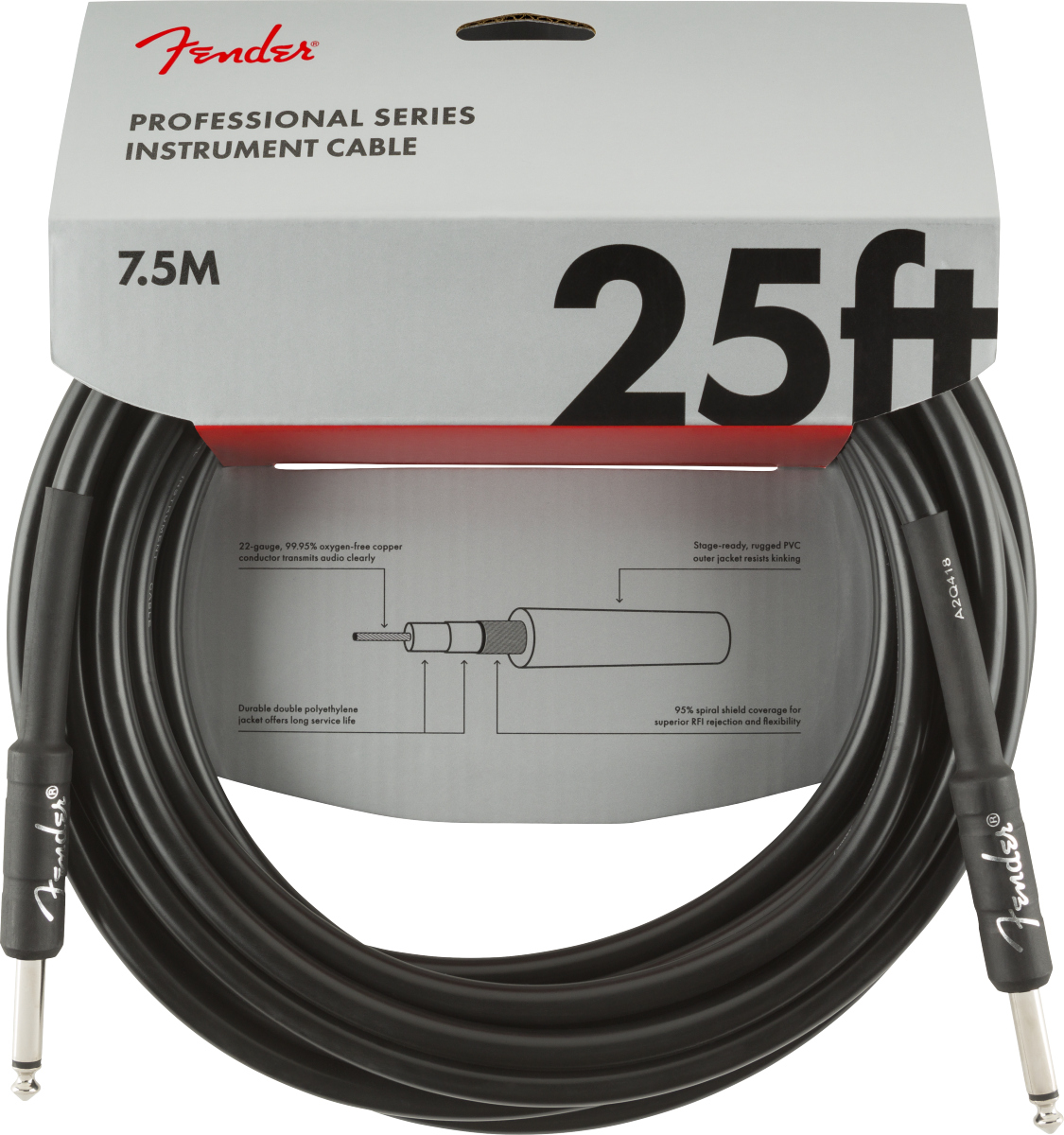 Fender Professional Series 25ft Cable - Straight/Straight Black (25 feet/7.5 meters)