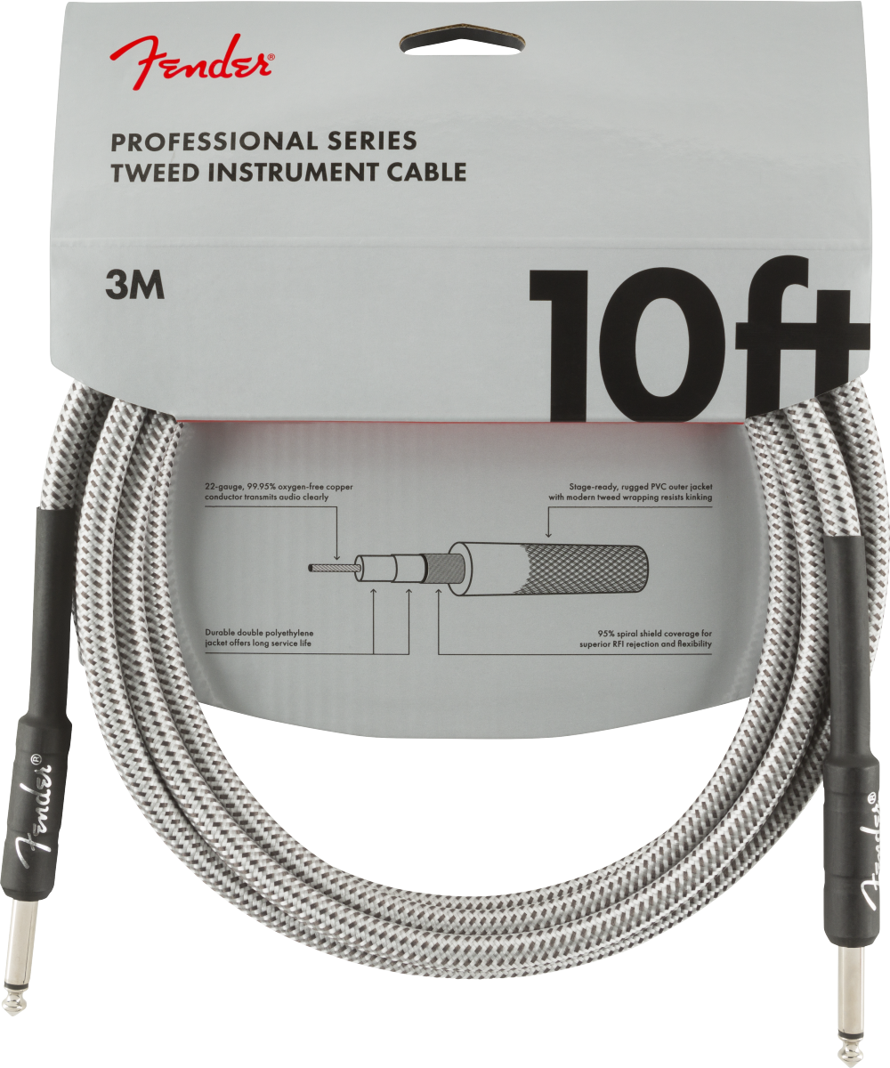 Fender 10' Instrument Cable with Nickel-plated Connectors - White Tweed