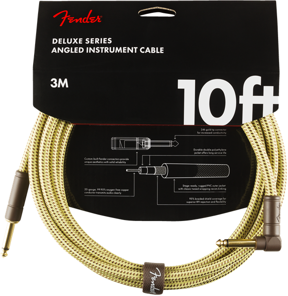 Fender Deluxe Series 10' Straight/Angle Instrument Cable - Tweed