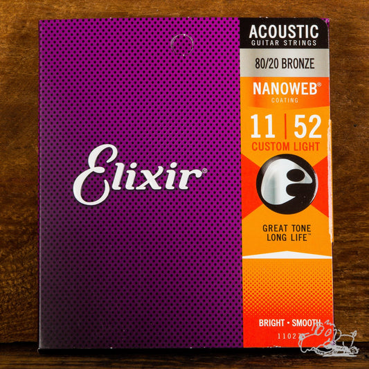 Elixir Nanoweb Coating Acoustic Guitar Strings 80/20 Bronze Custom Light 11-52
