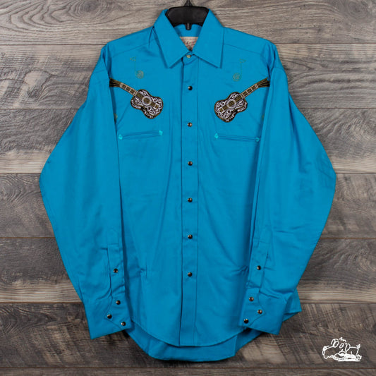 Rockmount Ranch Wear - Men's Guitar Embroidery Turquoise Western Shirt