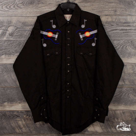 Rockmount Ranch Wear - Men's Colorado Guitars Embroidery Black Western Shirt