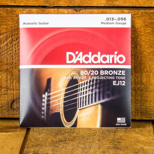 D'Addario 13-56 80/20 Bronze Acoustic Guitar Strings - EJ12