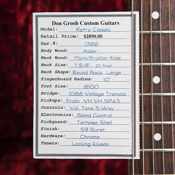2003 Don Grosh, Retro Classic '59 Burst Brazilian Board - Garrett Park Guitars
 - 11