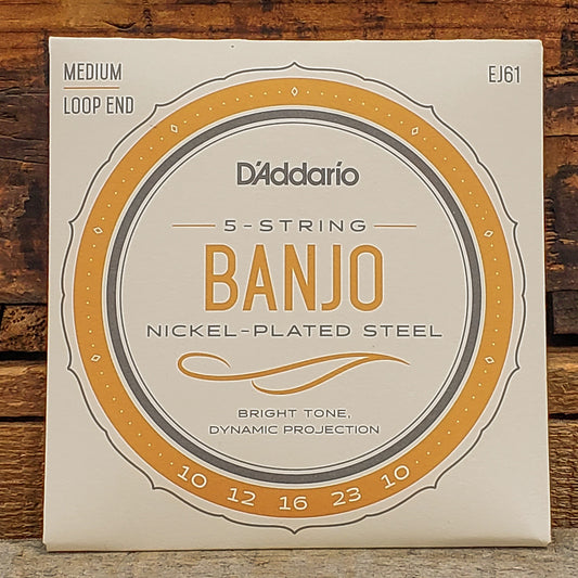 D'Addario EJ61 5-String Nickel-Plated Medium Loop-End Banjo Strings