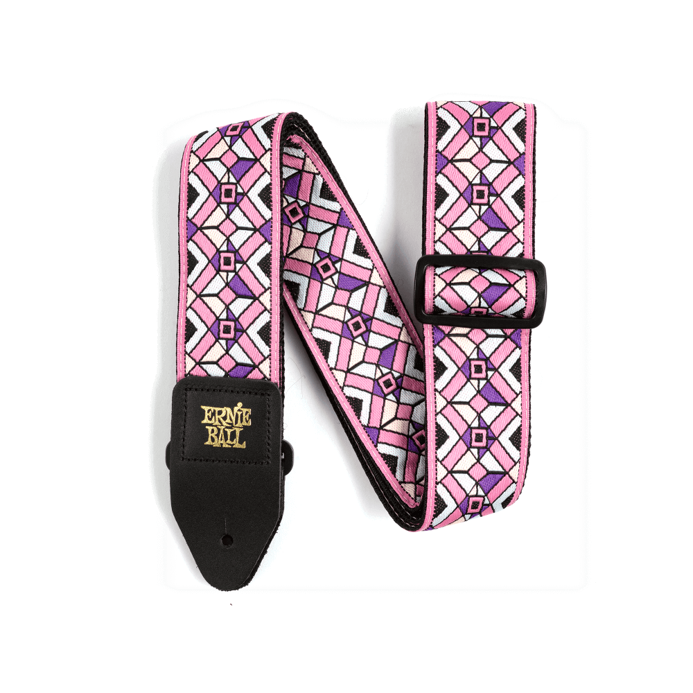 Ernie Ball Kaleidoscope Pink Jacquard Adjustable Strap for Guitar, Bass, and More.