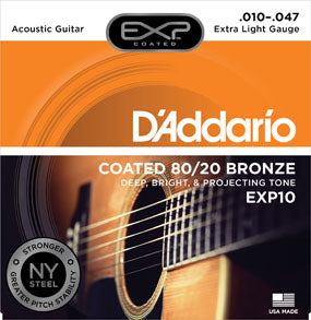 D'Addario Coated 80/20 Bronze 10 - 47 Gauge Acoustic Guitar Strings