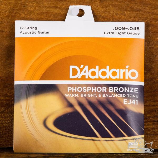 D'Addario 9-45 Phosphor Bronze Acoustic 12-String Guitar Strings - EJ41