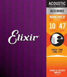Elixir Nanoweb Coating Acoustic Guitar Strings 80/20 Bronze Light 10-47