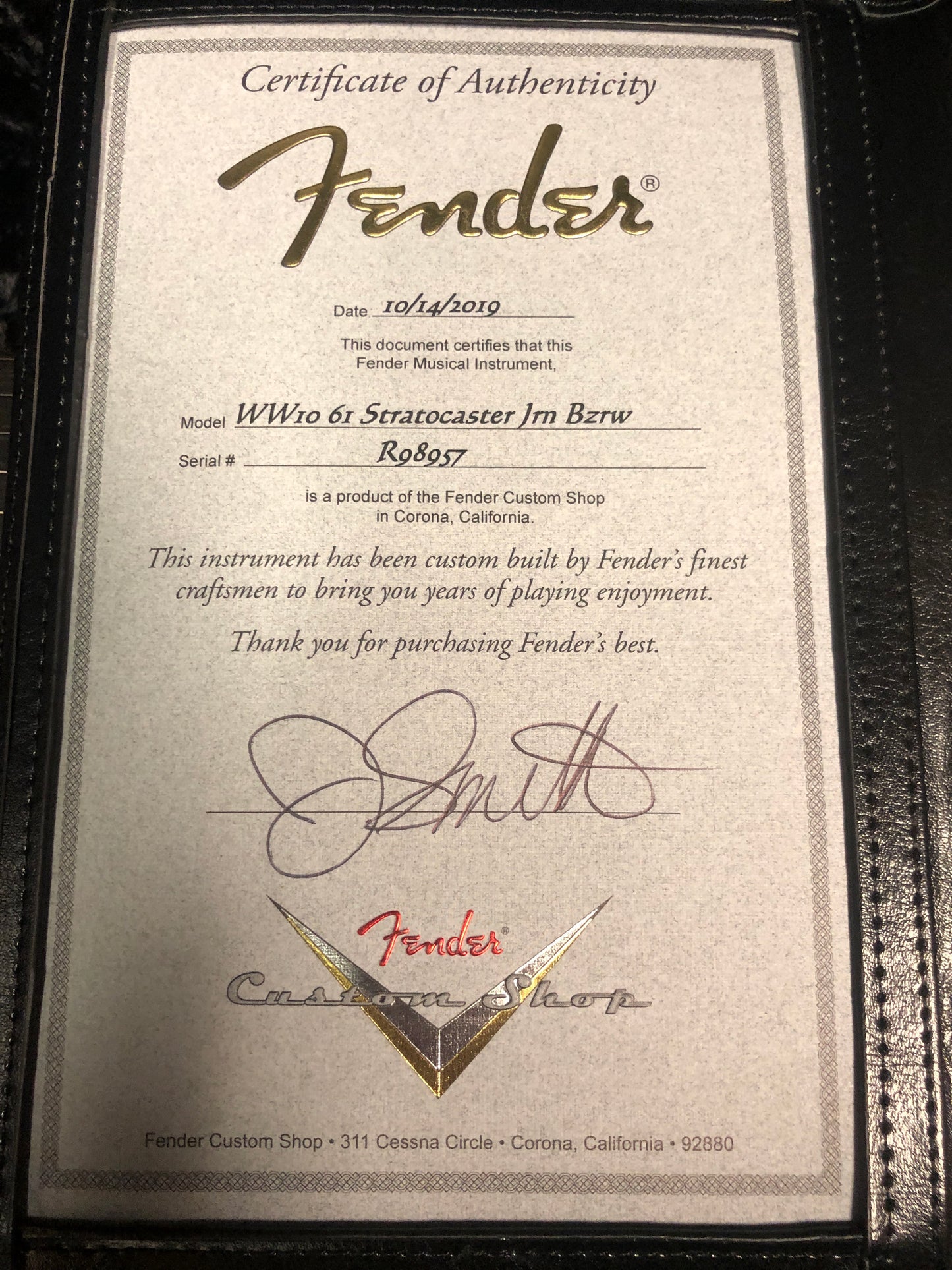 2019 Fender Custom Shop Stratocaster - Masterbuilt by Jason Smith with Brazilian Fingerboard